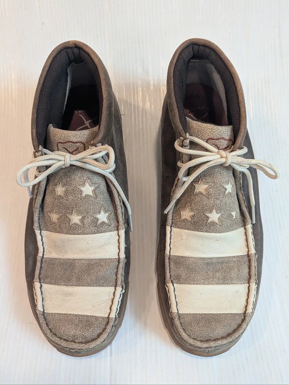 TWISTED X Men's Brown Leather USA Flag Chukka Driving Mocs Lace-up Boots Size 11